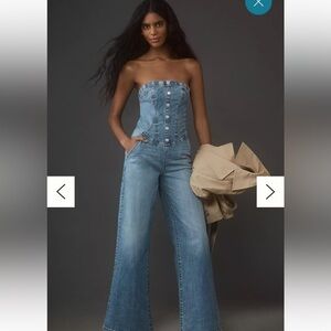 Anthropologie Denim Strapless Wide-Leg Jumpsuit in Light Blue